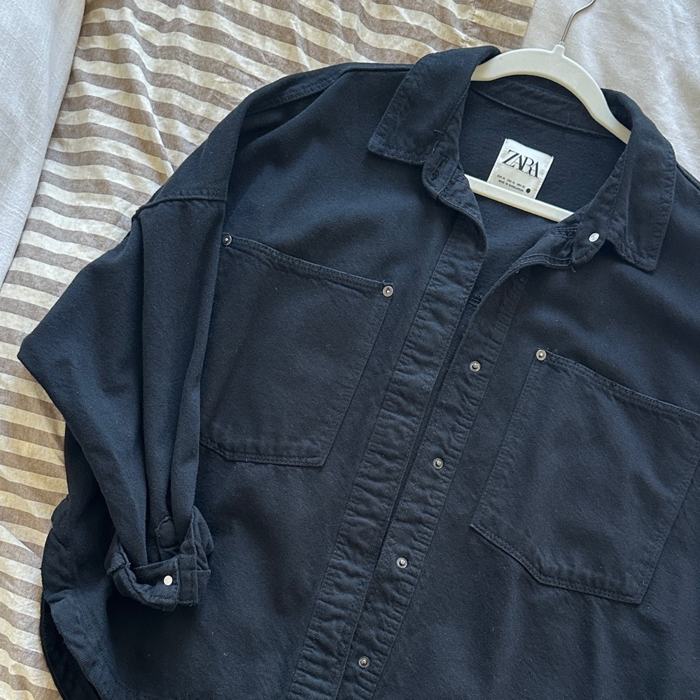 Zara Denim Shirt Jacket Black